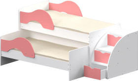 Кровать детская Матрешка выкатная с лестницей  Белый/Розовый в Междуреченске - mezhdurechensk.katalogmebeli.com | фото