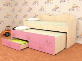 Кровать детская Нимфа двухместная 2.0 Дуб молочный/Розовый в Междуреченске - mezhdurechensk.katalogmebeli.com | фото
