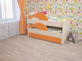Кровать детская Радуга 1600 Млечный дуб/Оранжевый в Междуреченске - mezhdurechensk.katalogmebeli.com | фото