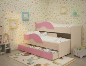 Кровать детская Радуга 1600 Млечный дуб/Розовый в Междуреченске - mezhdurechensk.katalogmebeli.com | фото