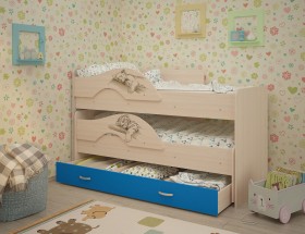 Кровать выкатная Радуга-Сафари детская 1600 Млечный дуб/Голубой в Междуреченске - mezhdurechensk.katalogmebeli.com | фото